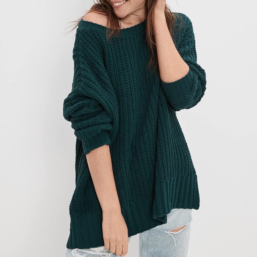 American Eagle NWT Dark Green Slouchy Snowsoft Sweater Size XS